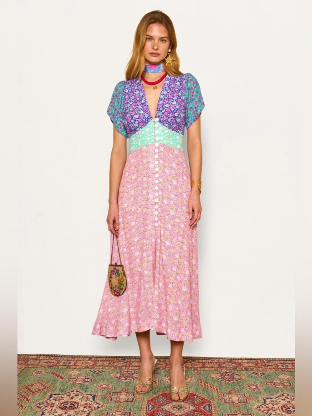 Rixo Novara pink purple floral maxi dress